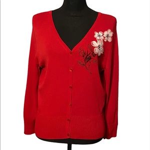 Pendleton Floral Appliqué Button Down Cardigan